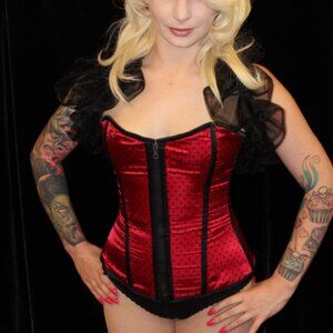 NWT! 26" Rockabilly Polka-Dot Zipper Corset RED/BK MEDIUM